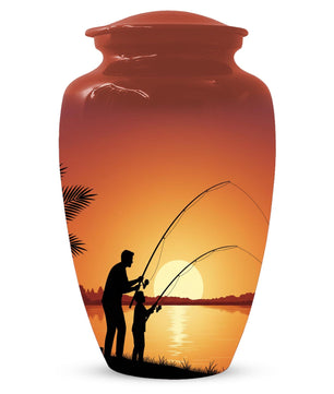 Father Son Fishing Memorial Urn For Dad | Fisherman Cremation Urns For Adult Male