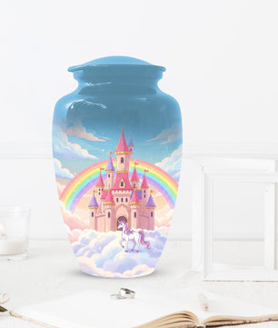 Castle Unicorn Urn For Ashes - Cremation Keepsake Fairy Urns For Baby Girl