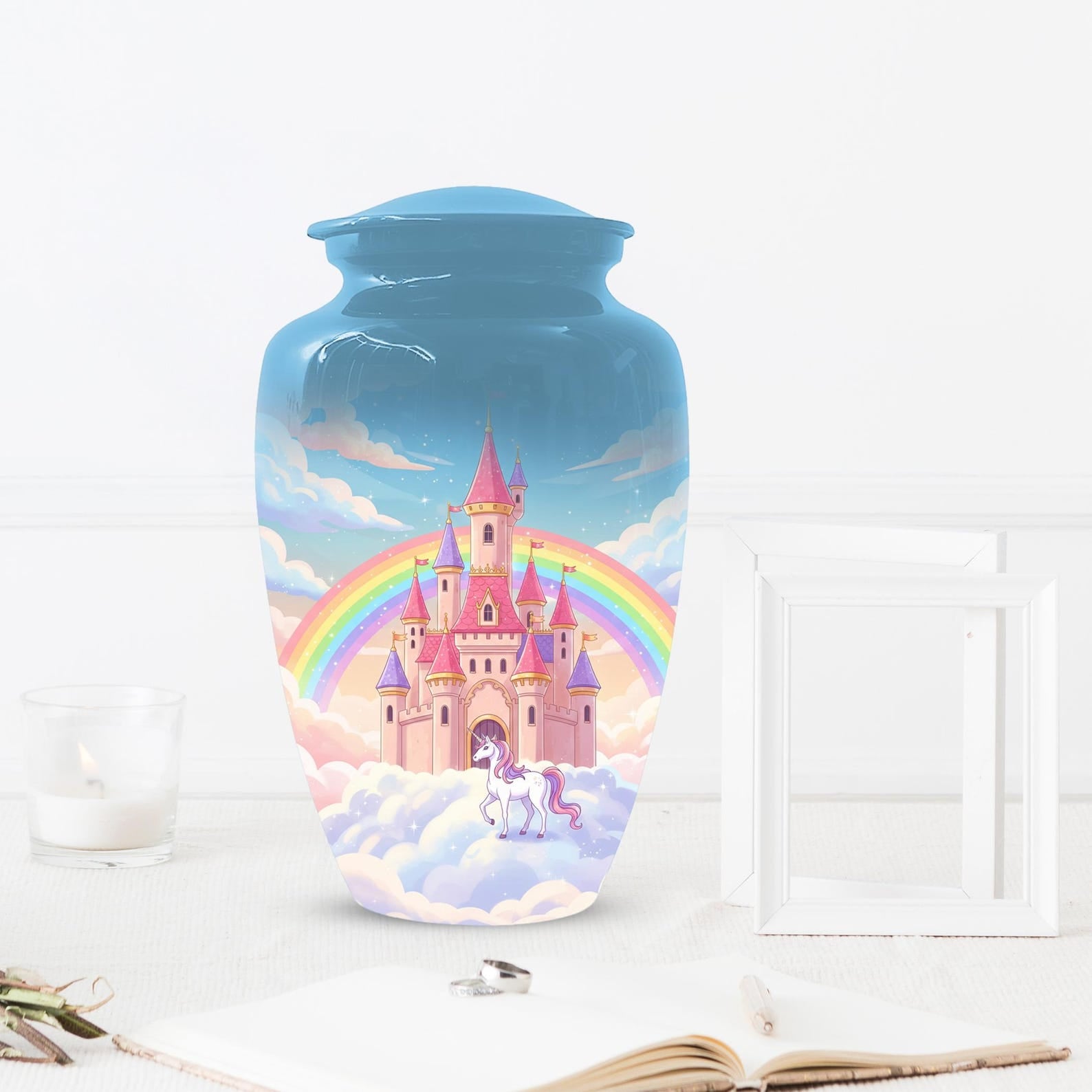 Castle Unicorn Urn For Ashes - Cremation Keepsake Fairy Urns For Baby Girl