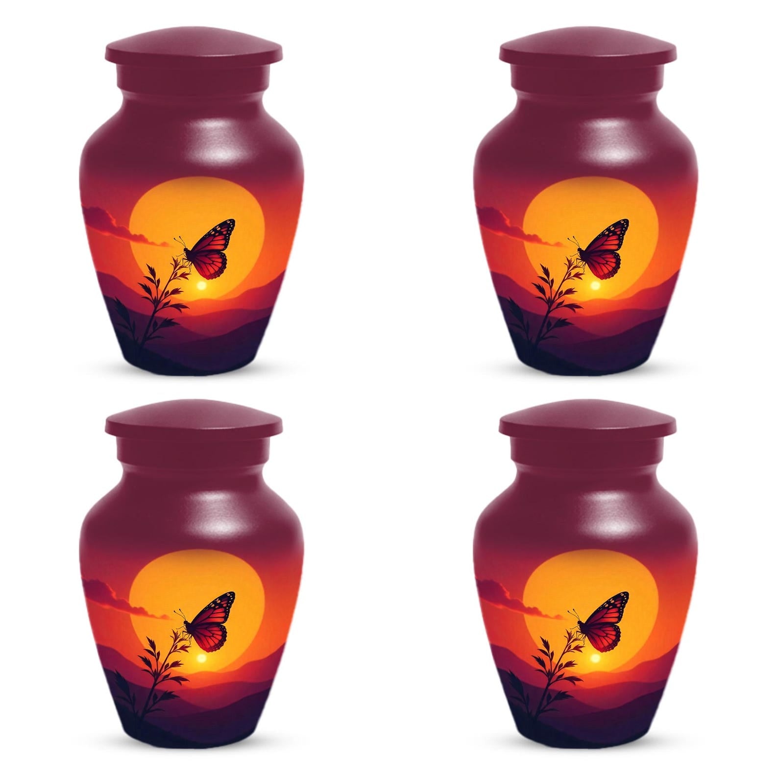 Monarch Butterfly Cremation Urns For Mum, Orange Sunset Keepsake Urn For Mom