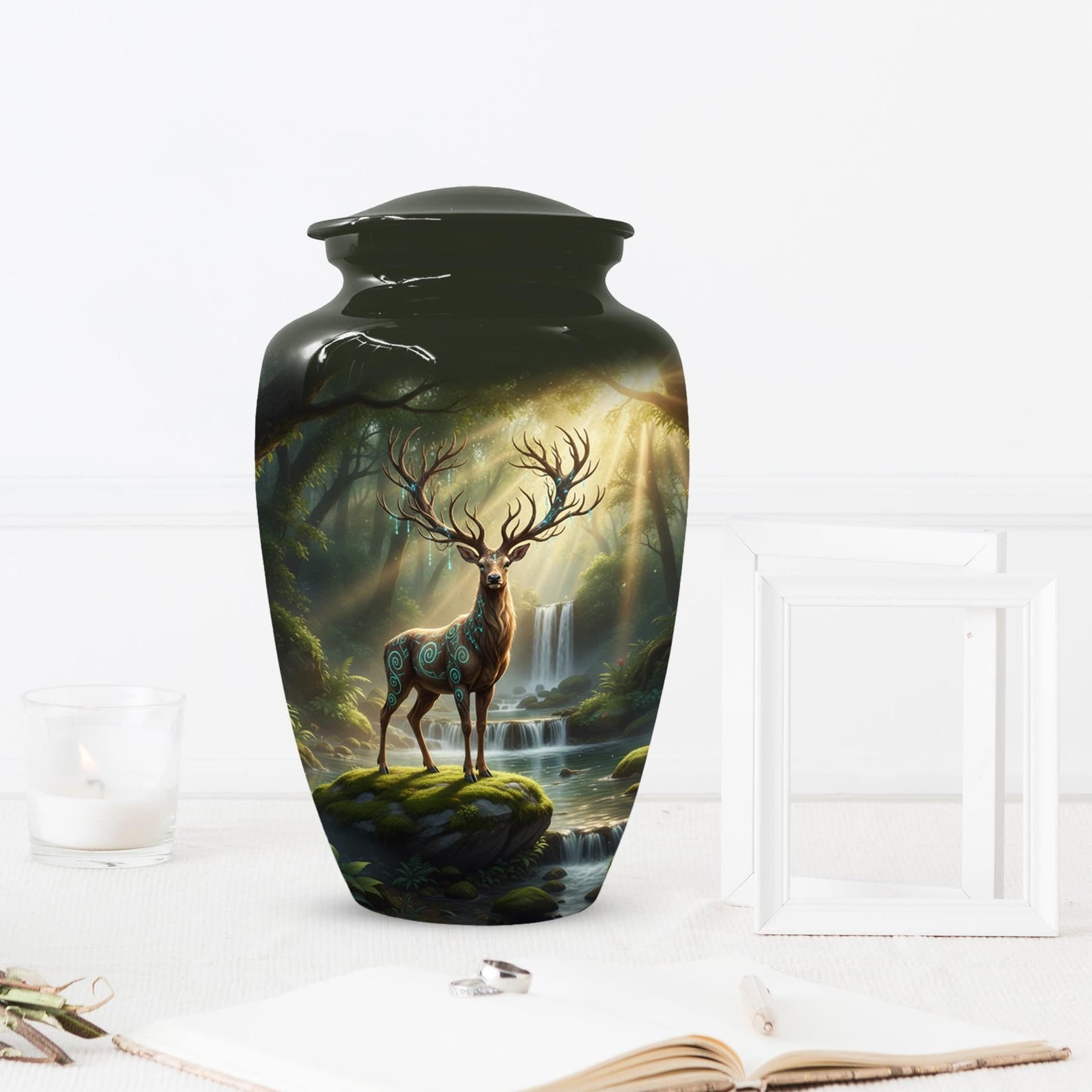 Deer Forest Urn For Human Ashes | Enchanted Hunting Mini Cremation Urns For Adults