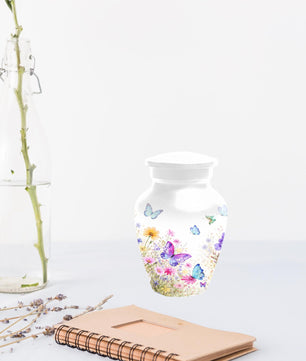 Butterfly Floral Urn For Human Ashes - White Flower Cremation Urns For Women