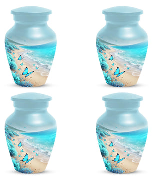 Blue Butterfly Urn For Ashes - Ocean Beach Scene Theme Cremation Keepsake Urns