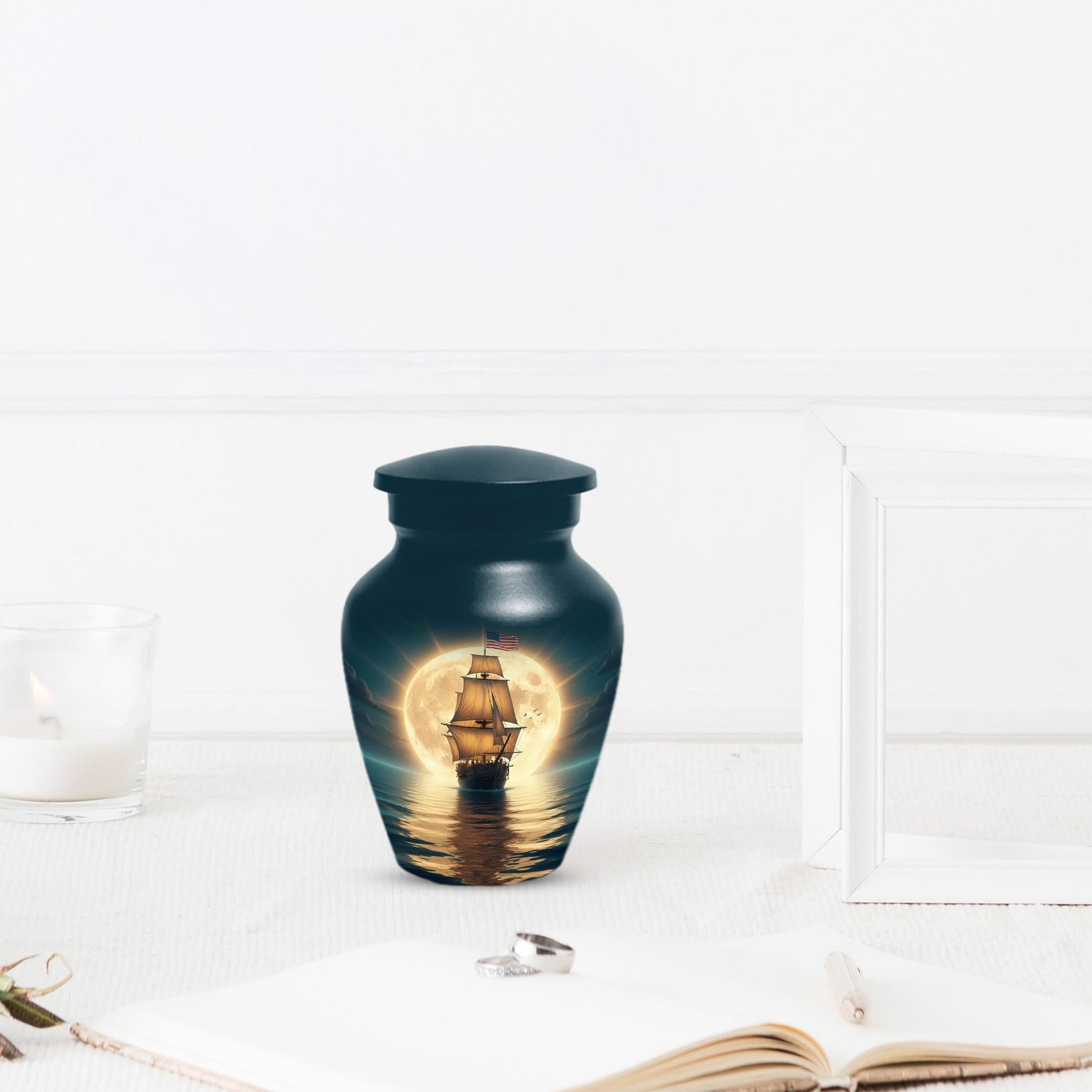 Sailboat Cremation Urns For Human Ashes | American Flag Small Urn For Adults