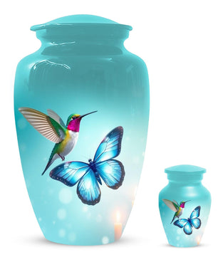 Blue Butterfly and Hummingbird Urn - Humming bird Cremation Urns For Ashes