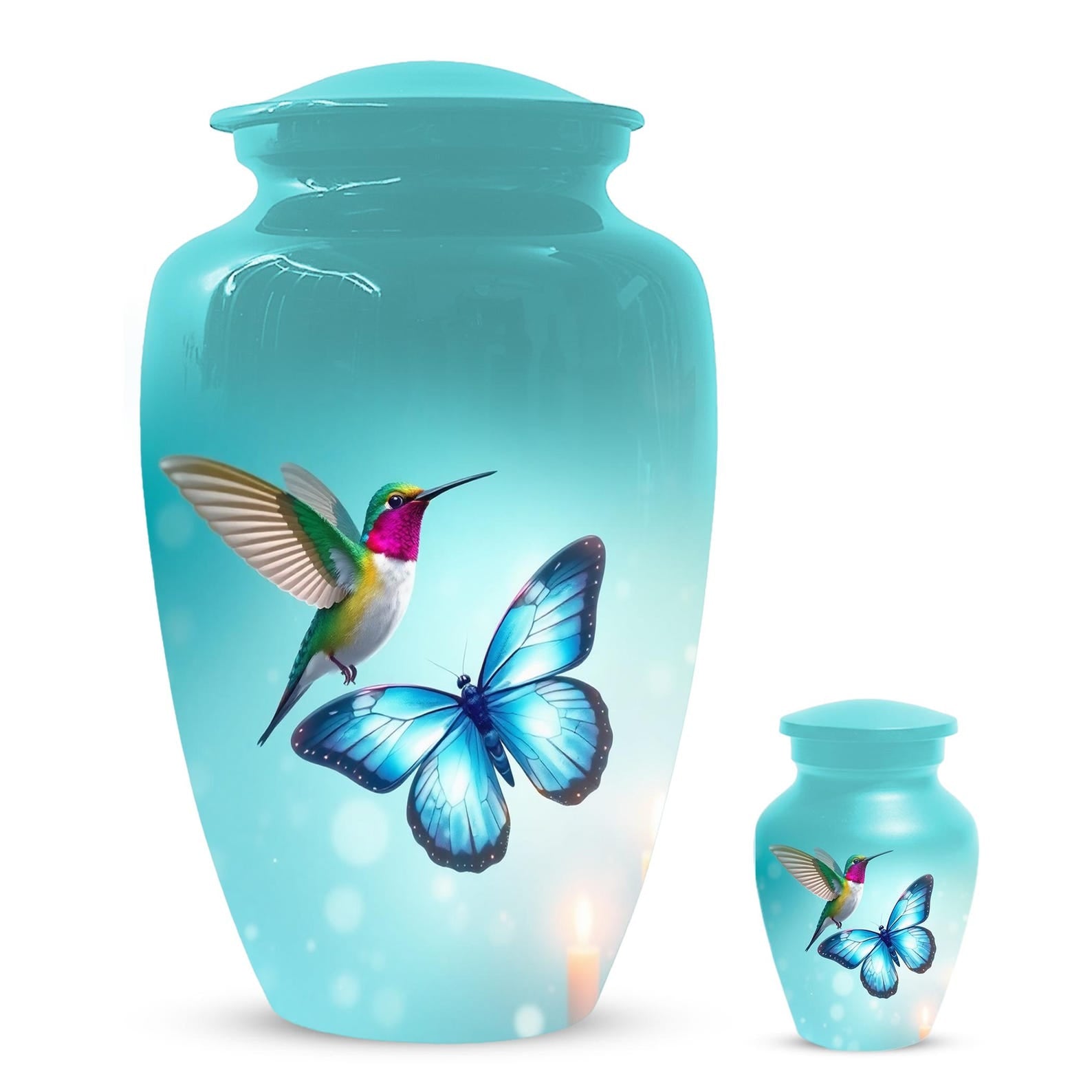 Blue Butterfly and Hummingbird Urn - Humming bird Cremation Urns For Ashes