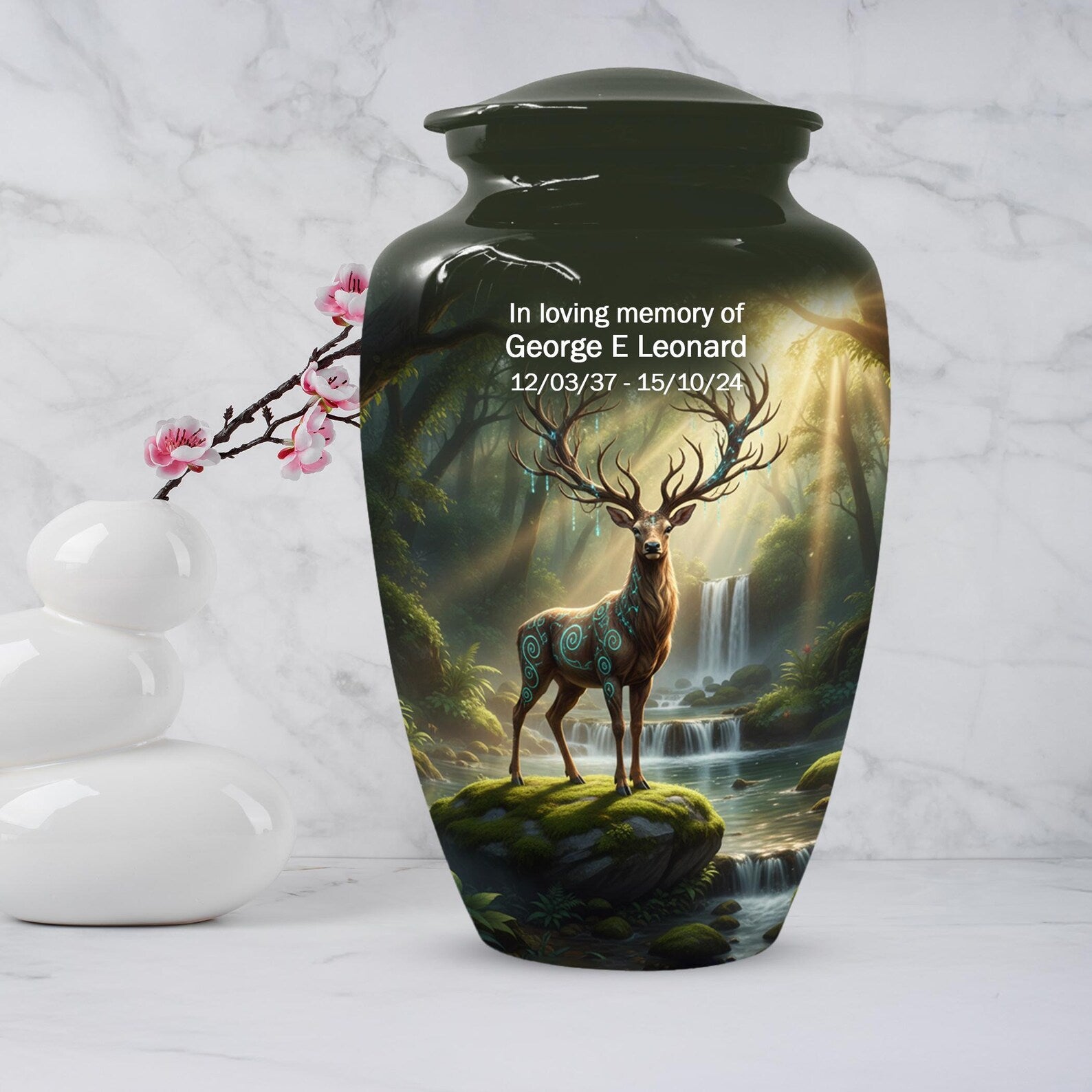 Deer Forest Urn For Human Ashes | Enchanted Hunting Mini Cremation Urns For Adults