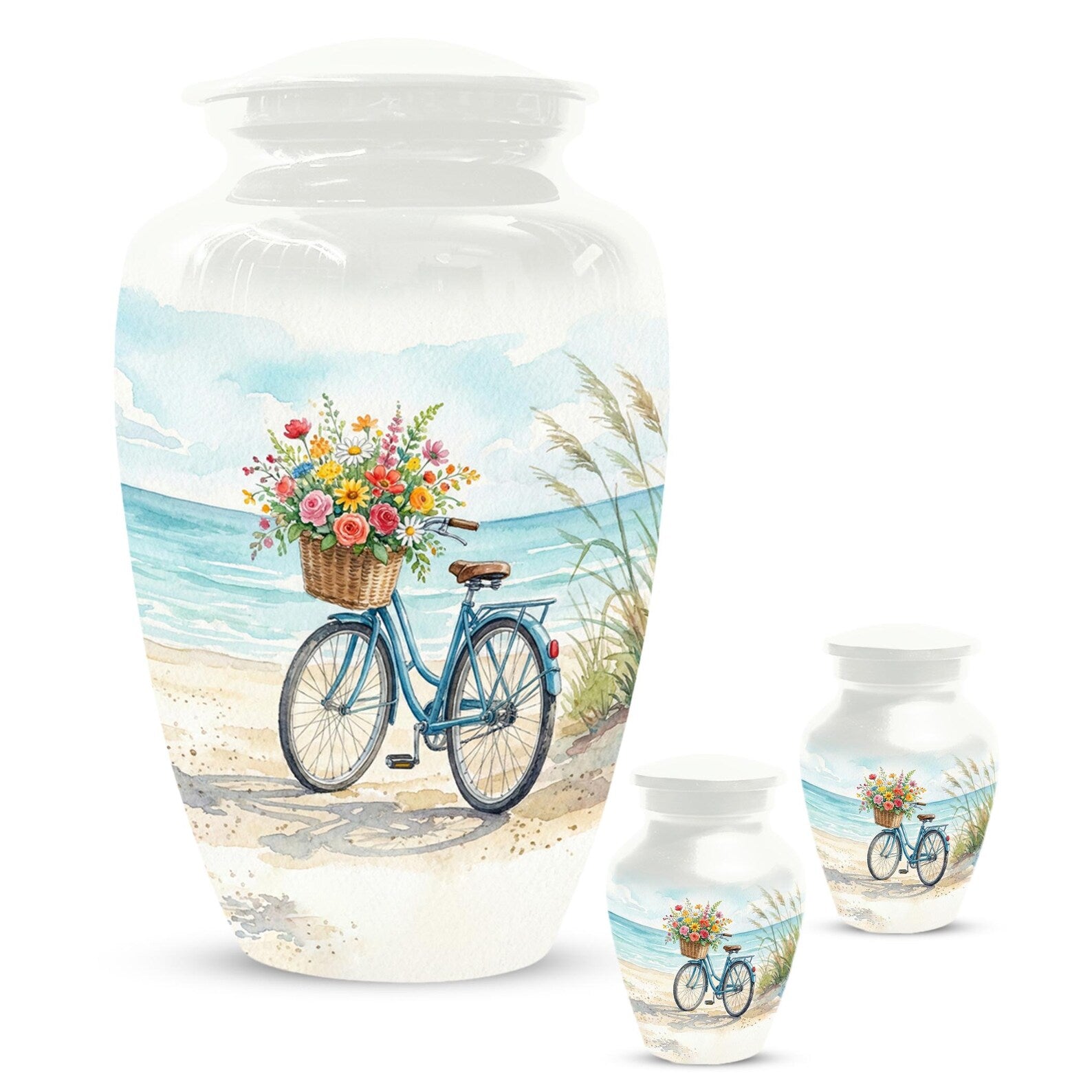 Bicycle Urn For Human Ashes | Blue Ocean Cremation Urns with Flower For Adults