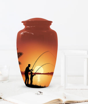 Father Son Fishing Memorial Urn For Dad | Fisherman Cremation Urns For Adult Male