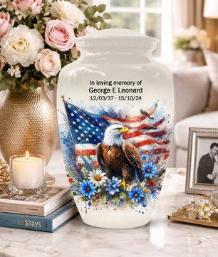 Eagle Patriotic Urn For Veteran - Flower Eagles Urns For Army Veterans
