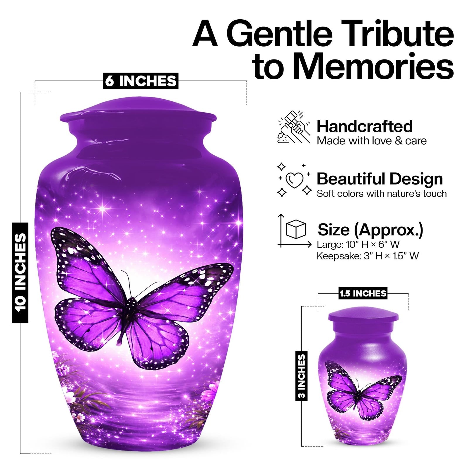 Purple Butterfly Urn For Mom - Cremation Urns For Women With Butterflies