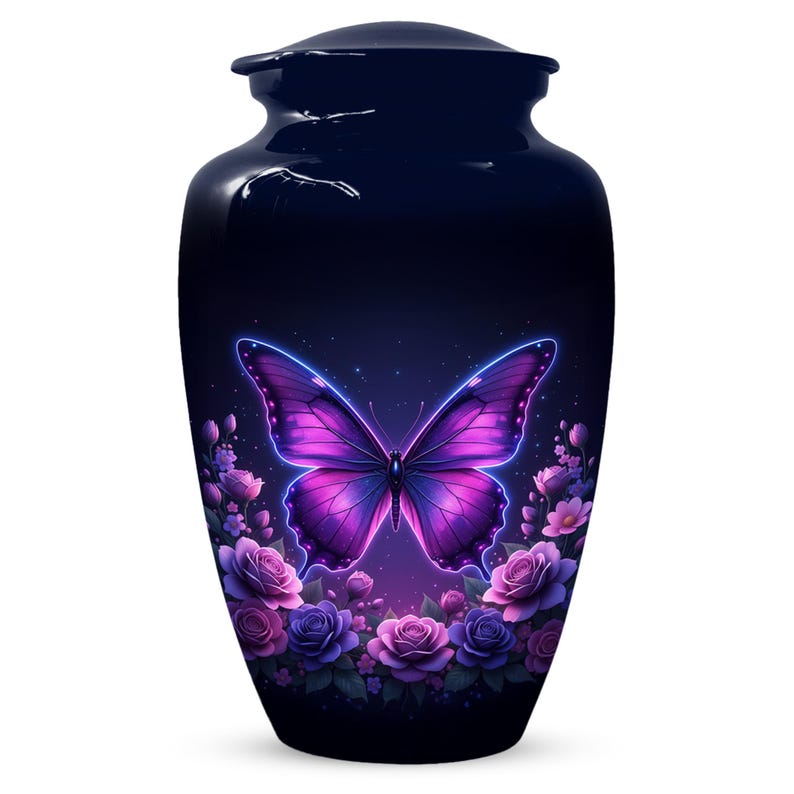 Purple Butterfly Urn For Female Ashes - Custom Floral Cremation Urns with Butterflies