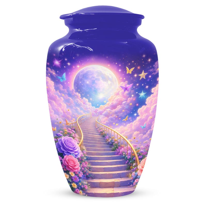 Floral Stairway Heaven Urn For Human Ashes - Moonlit Urns For Cremation, Funeral