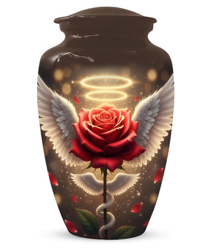 Red Rose Urn For Adult Female | Angel Wings Flower Urns For Human Ashes