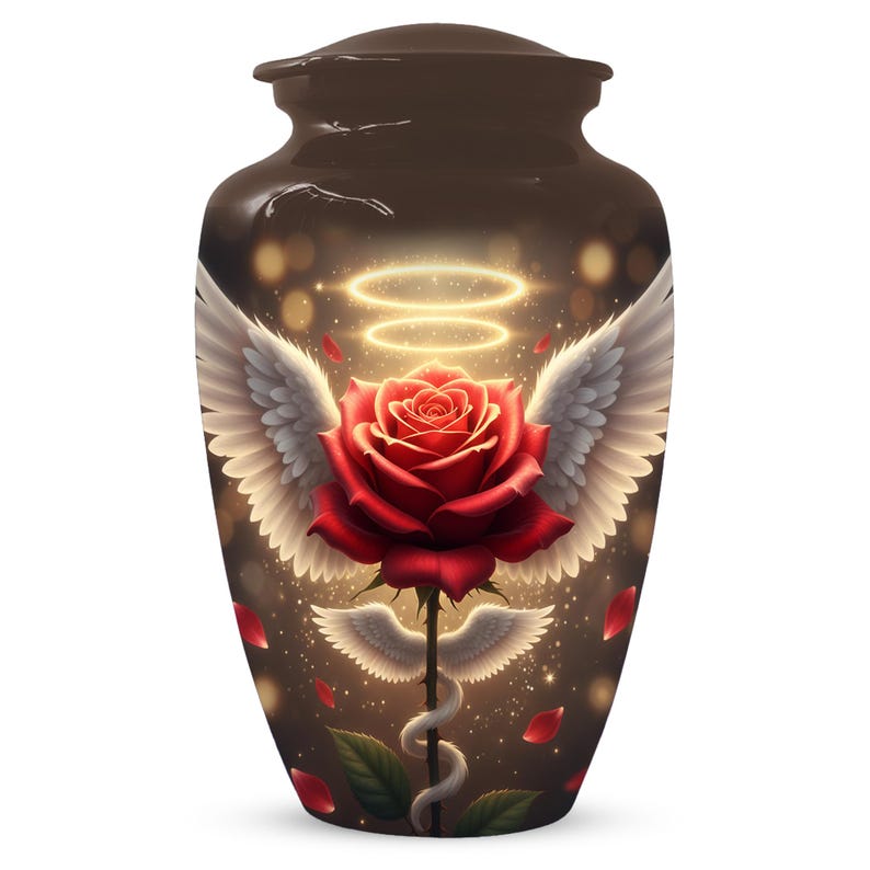 Red Rose Urn For Adult Female | Angel Wings Flower Urns For Human Ashes
