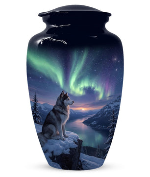 Husky Dog Urn for Ashes - Aurora Borealis Mini Urns For Pets