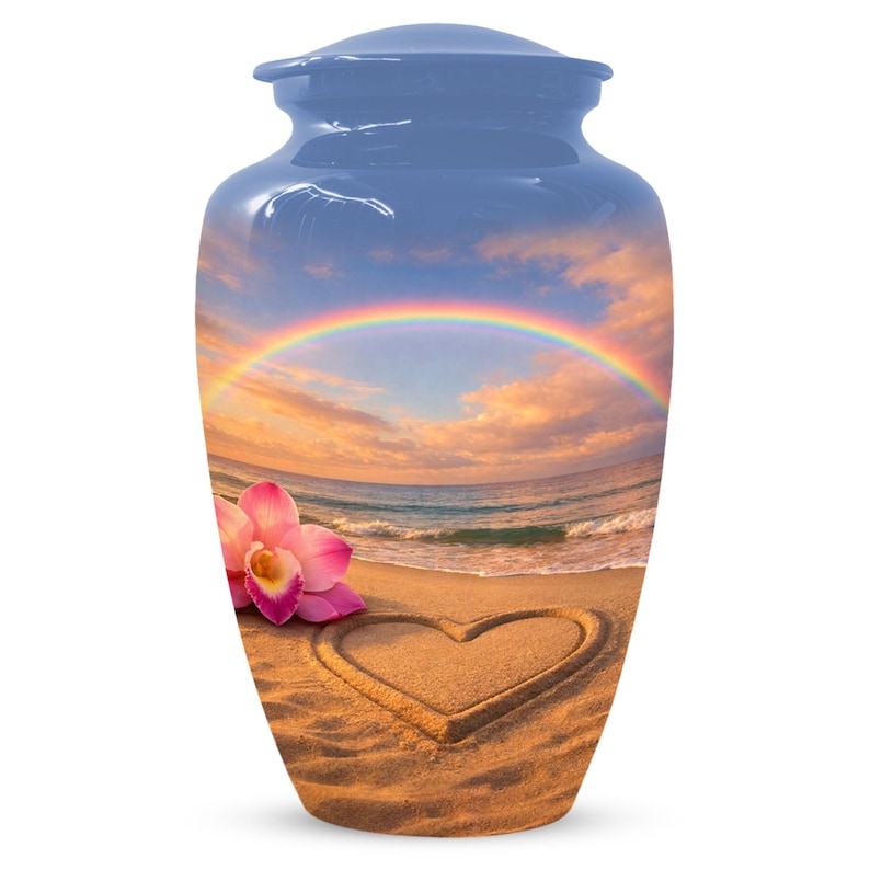 Beach Themed Urns For Human Ashes - Ocean Rainbow Cremation Urn For Male & Female