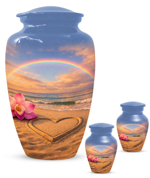 Beach Rainbow  Memorial Urn for Ashes – Custom Ocean  Keepsake Urns for Mom & Dad
