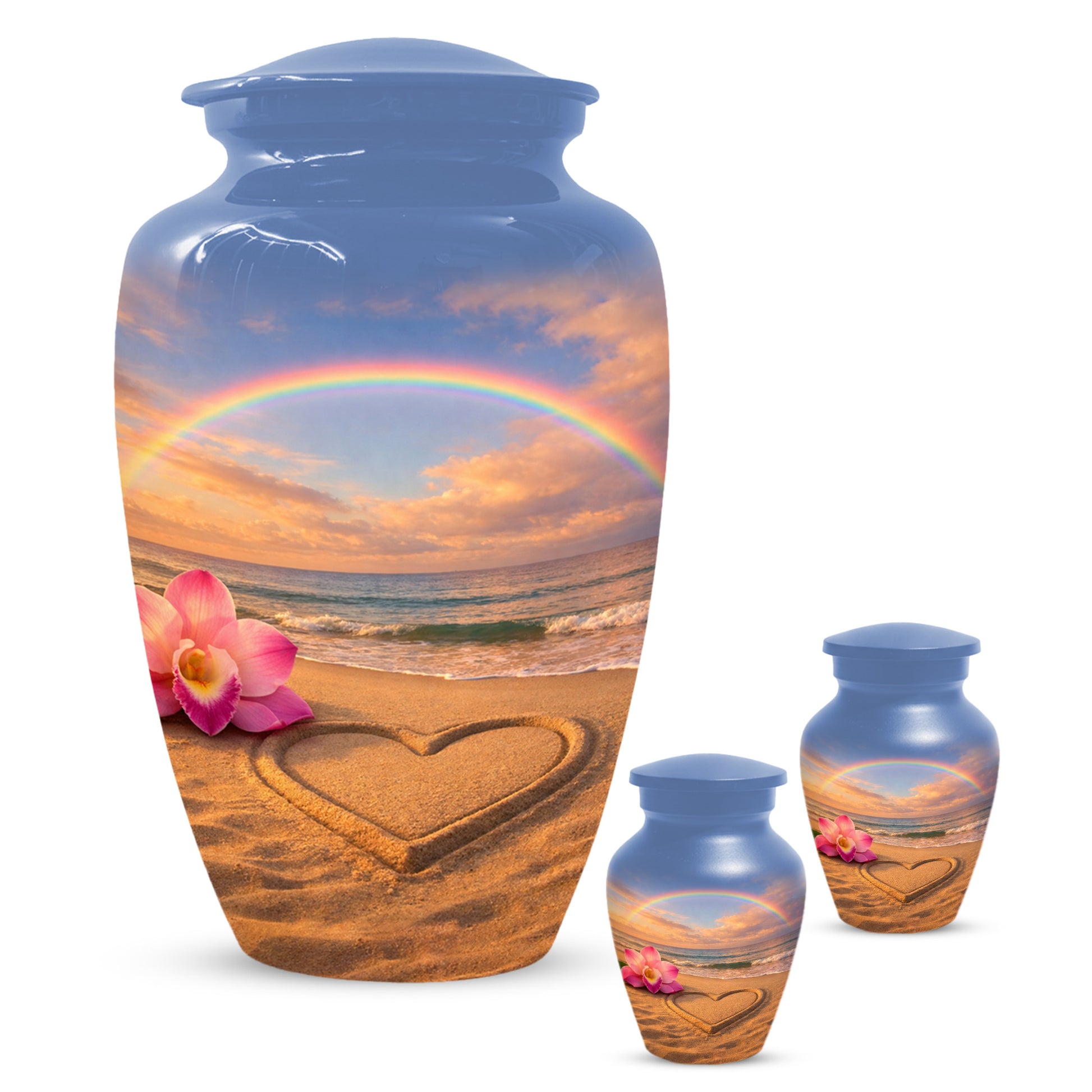 Beach Rainbow  Memorial Urn for Ashes – Custom Ocean  Keepsake Urns for Mom & Dad