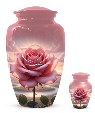 Pink Rose Memorial Urn | Custom Cremation Flower Urn for Human Ashes