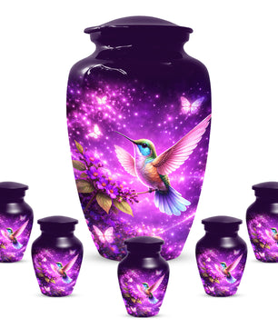 Personalized Purple Hummingbird Urn for Mom – Custom Hummingbird Cremation Urn for Ashes, Butterfly Memorial Urn for Women,