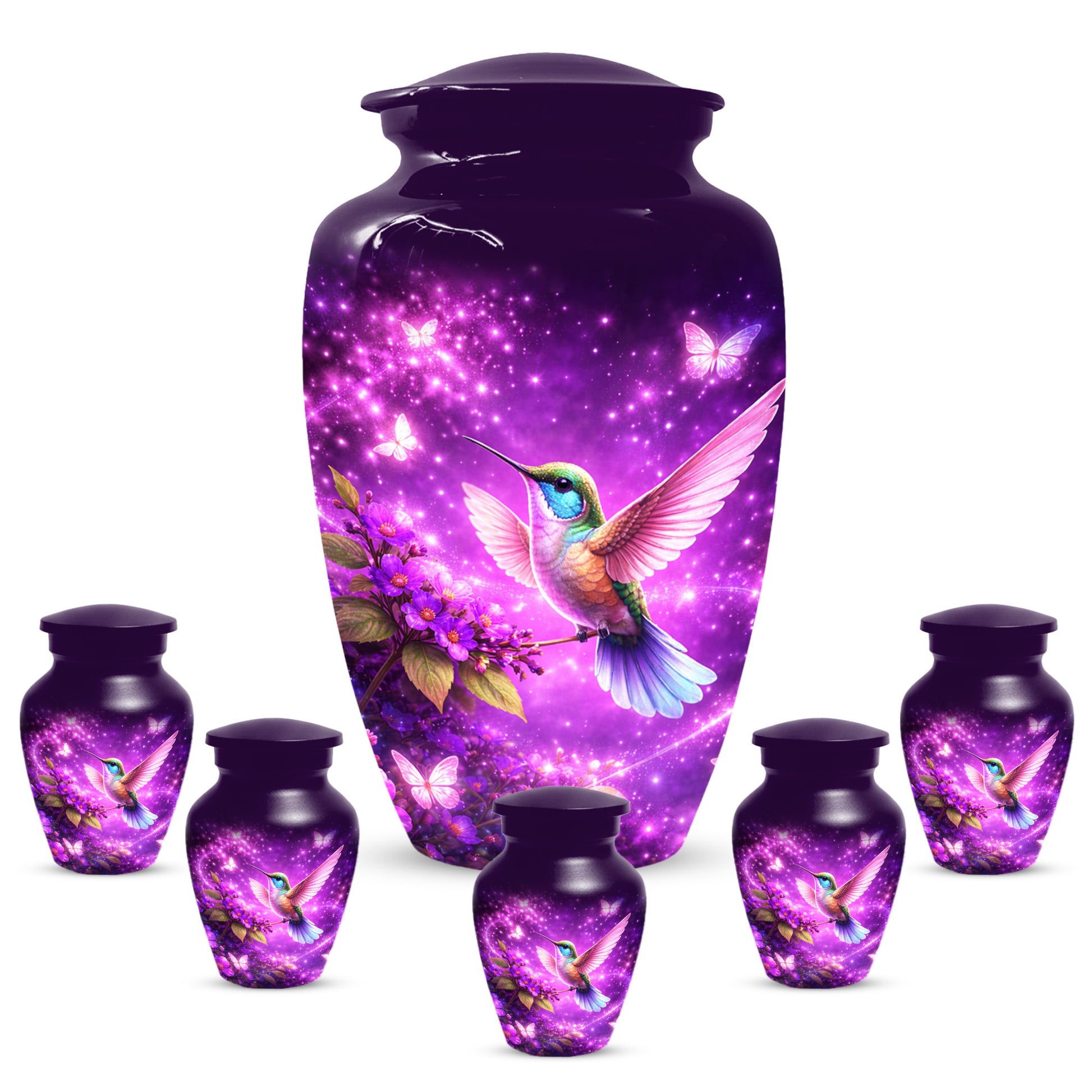 Personalized Purple Hummingbird Urn for Mom – Custom Hummingbird Cremation Urn for Ashes, Butterfly Memorial Urn for Women,