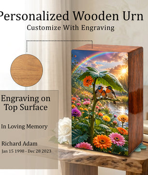 Bird Family Urn For Human Ashes - Natured Inspired Forest Keepsake Box
