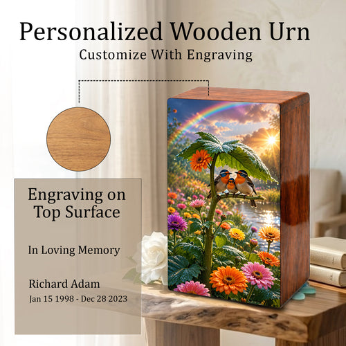 Bird Family Urn For Human Ashes - Natured Inspired Forest Keepsake Box