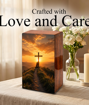 Religious Cross Large Urn Ashes Male - Wooden Celtic Cross Mini keepsake For Dad