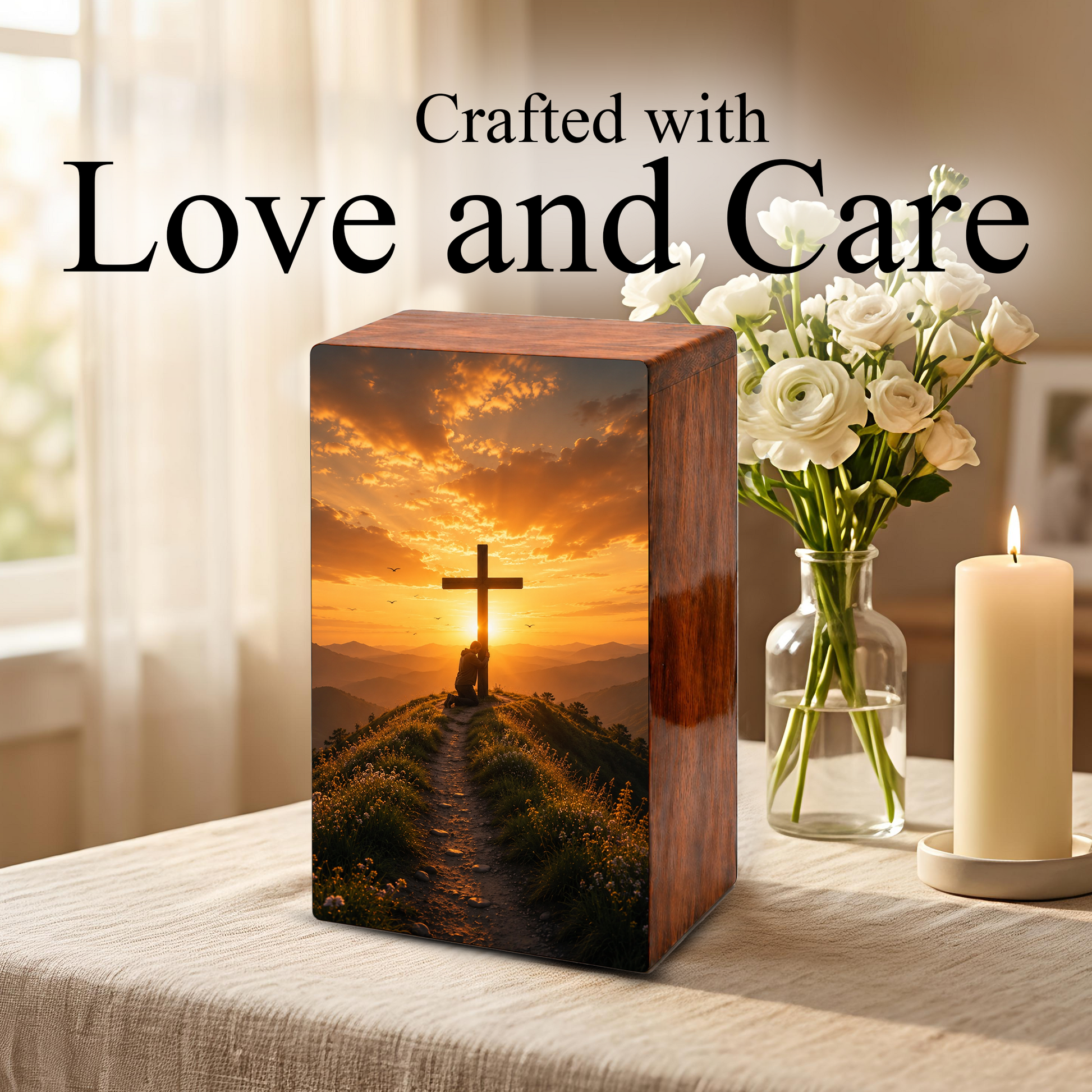 Religious Cross Large Urn Ashes Male - Wooden Celtic Cross Mini keepsake For Dad