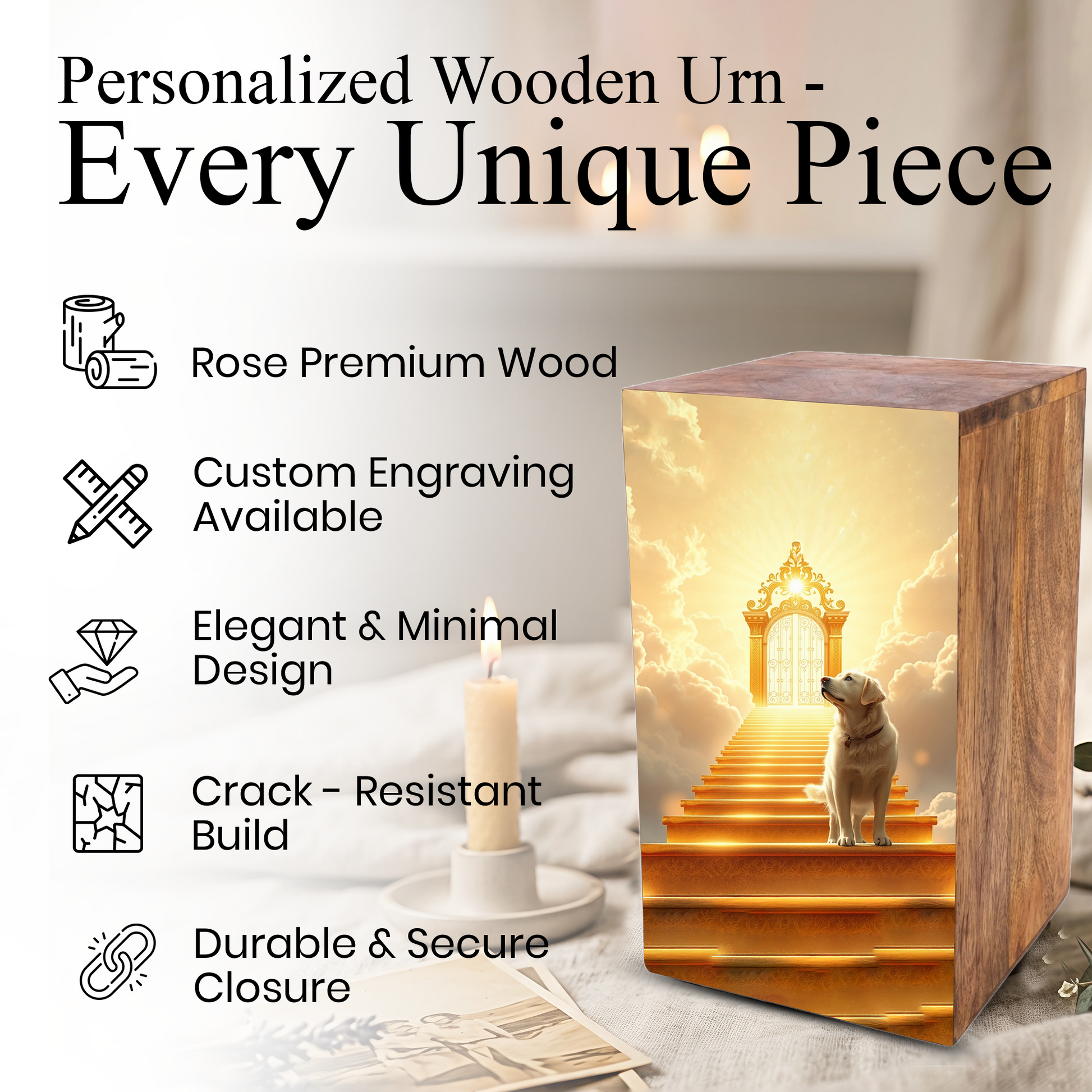 Golden Retriever Wooden Urn For Dog - Labrador Pet Keepsake Urns For Funeral