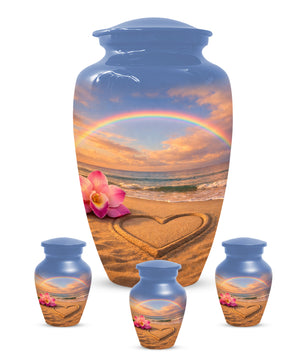 Beach Rainbow  Memorial Urn for Ashes – Custom Ocean  Keepsake Urns for Mom & Dad