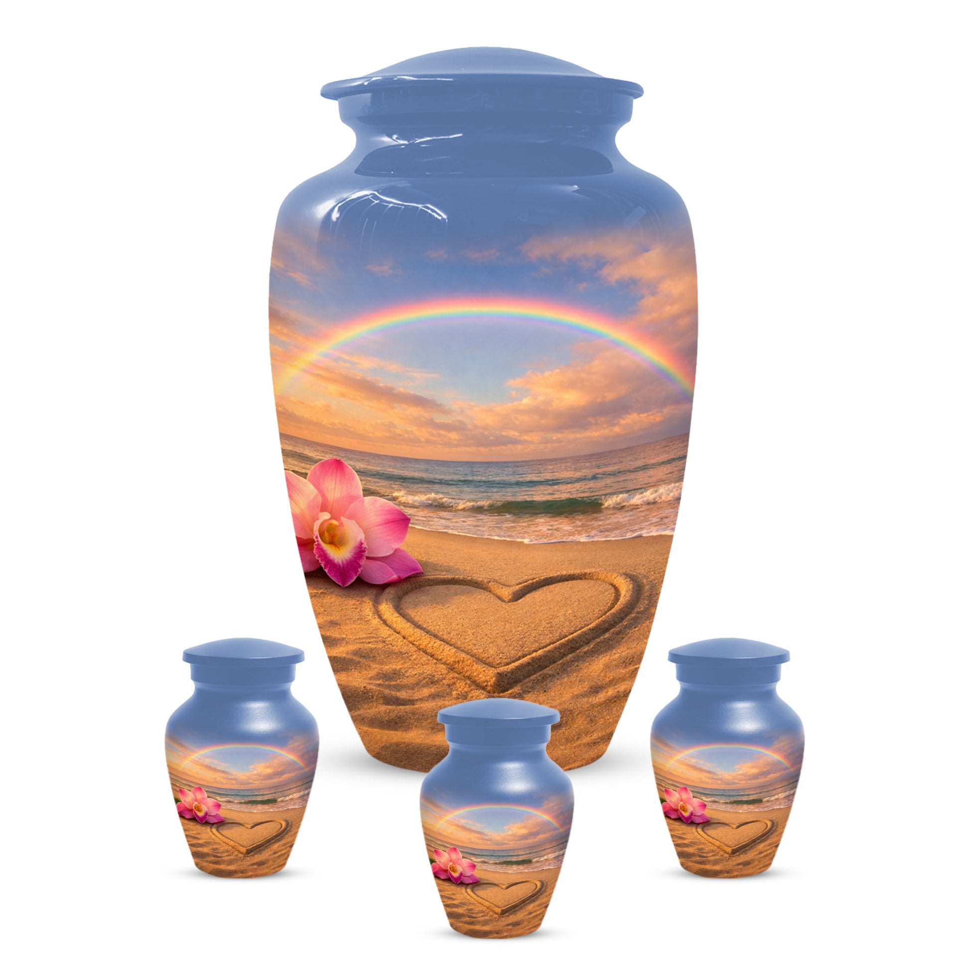 Beach Rainbow  Memorial Urn for Ashes – Custom Ocean  Keepsake Urns for Mom & Dad