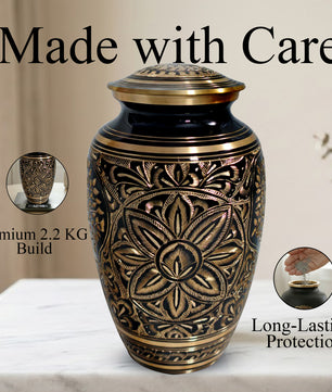 Flower Ground Burial Urns For Ashes - Hand Engraved Floral Brass Urn For Cremation
