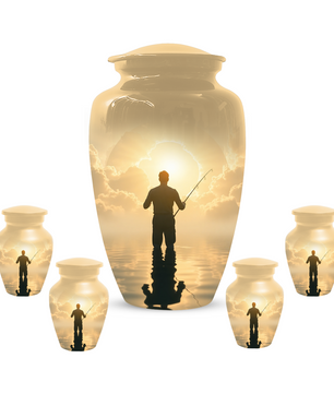 Gone Fishing in Heaven Urn For Dad - Fisherman Cremation Urn For Male Ashes