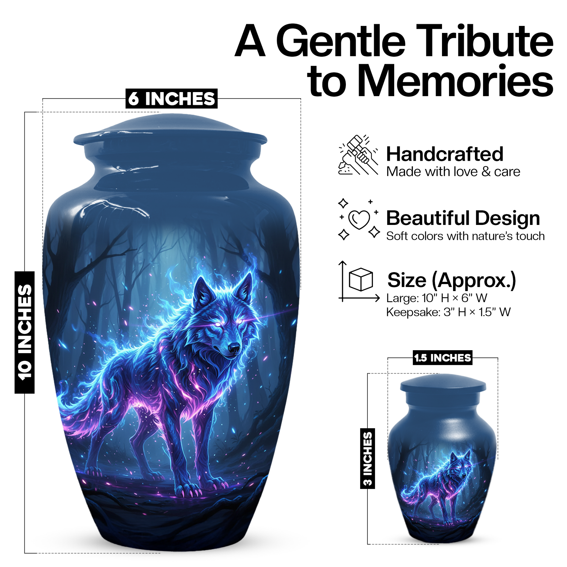 Personalized Wolf Cremation Urn for Dad – Mystical Wolf Keepsake Urns for  Human Ashes