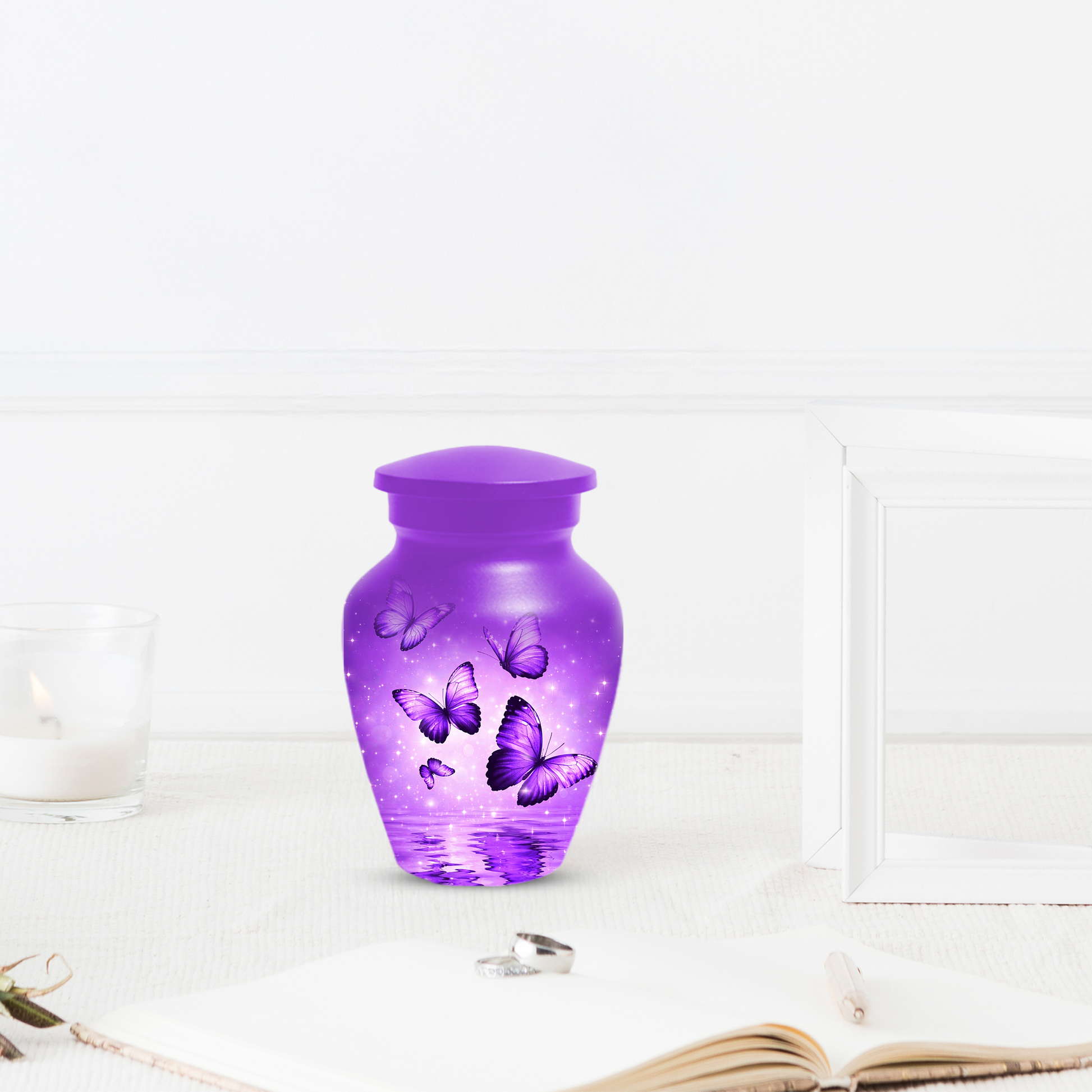 Purple Butterfly Memorial Urn for Ashes, Custom Butterfly Cremation Urn