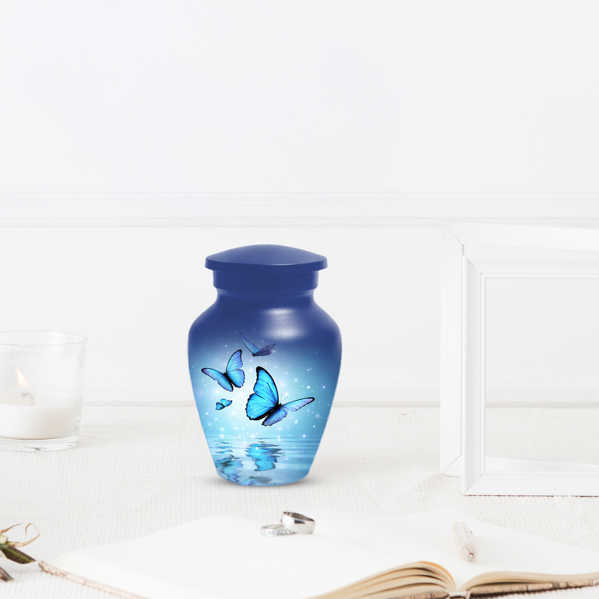 Blue Butterfly Urn for Ashes, Custom Butterfly Cremation Urn, Memorial Urn for Mom