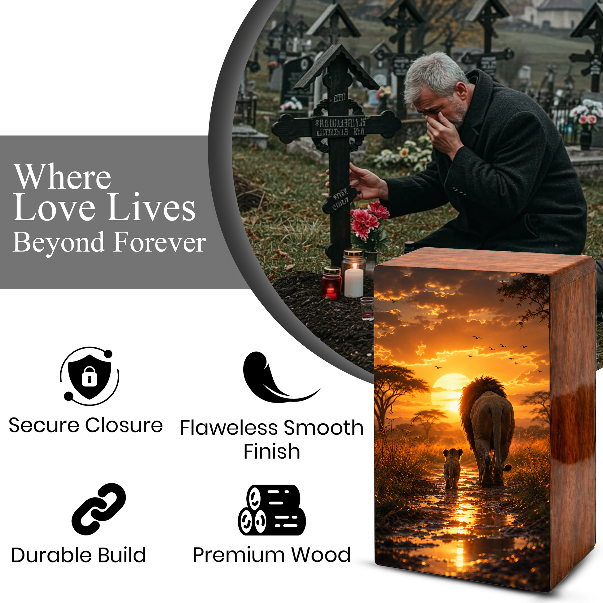 Lion Cremation Urn For Ashes Female - Animal Keepsake Urns For Mom and Dad
