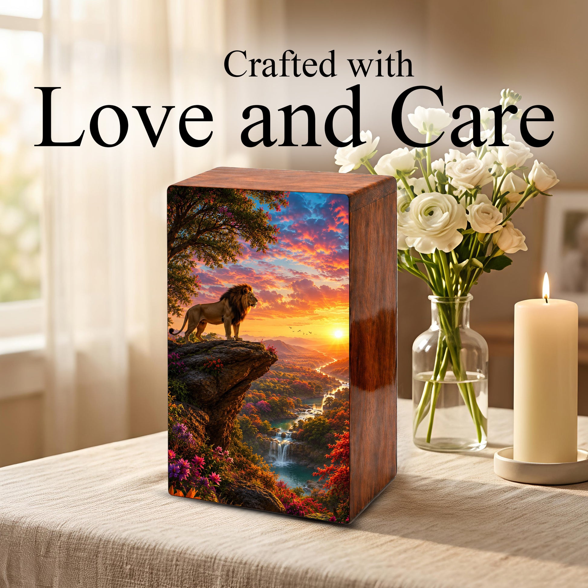 Lion Forest Urn For Ashes Male - Wilderness Forest Keepsake Memorial Urns