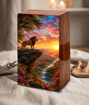 Lion Forest Urn For Ashes Male - Wilderness Forest Keepsake Memorial Urns