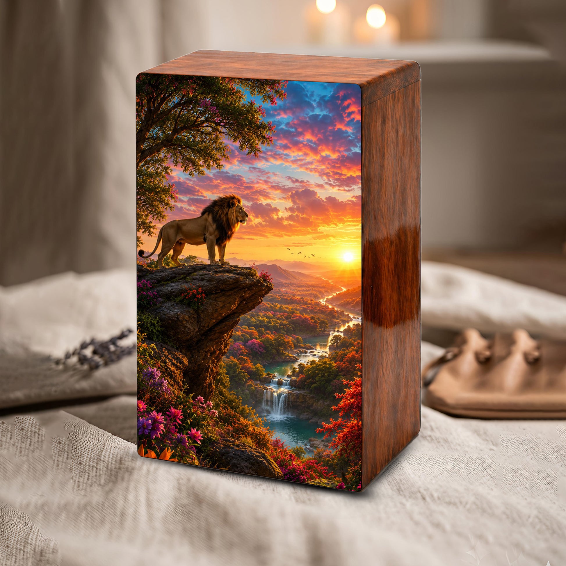 Lion Forest Urn For Ashes Male - Wilderness Forest Keepsake Memorial Urns