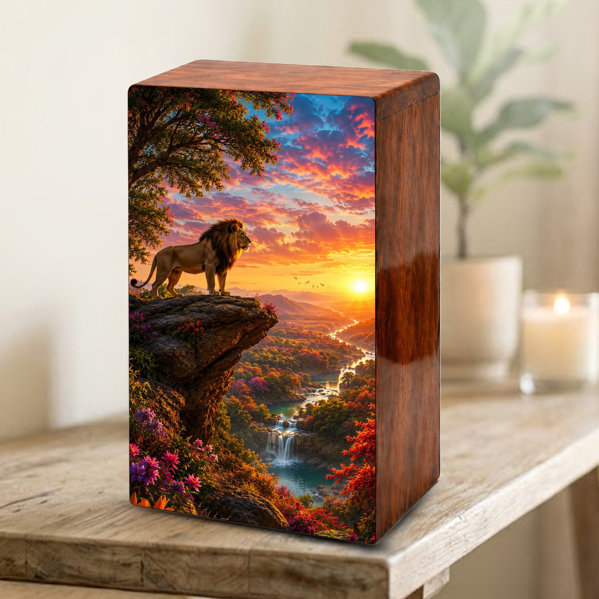 Lion Forest Urn For Ashes Male - Wilderness Forest Keepsake Memorial Urns