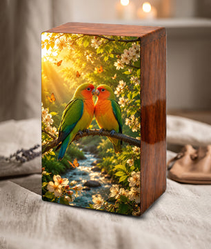 Love Bird Couple Cremation Urn – Companion Memorial Wooden Box for Ashes