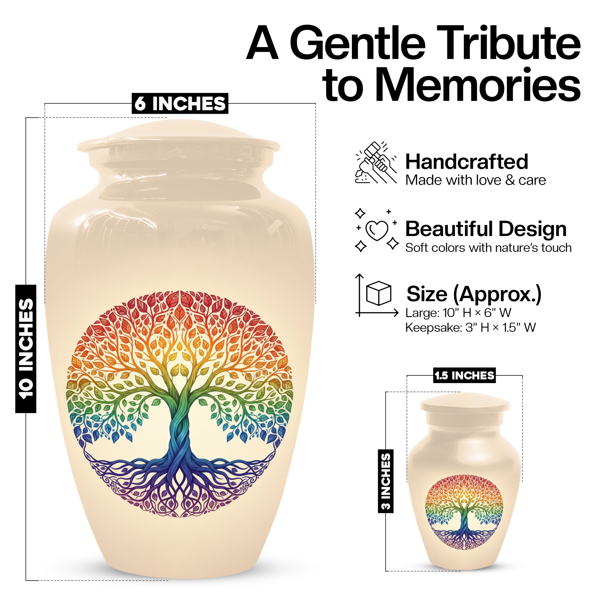 Rainbow Tree of Life Cremation Urns for Ashes –  Full Size Memorial Urn for Human Ashes,