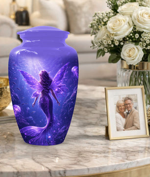 Mermaid Memorial Urn for Mom -  Purple Fantasy Cremation Keepsake for Women