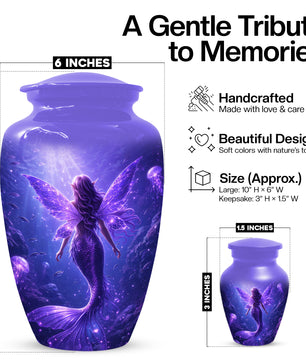 Mermaid Memorial Urn for Mom -  Purple Fantasy Cremation Keepsake for Women