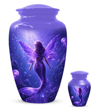 Mermaid Memorial Urn for Mom -  Purple Fantasy Cremation Keepsake for Women