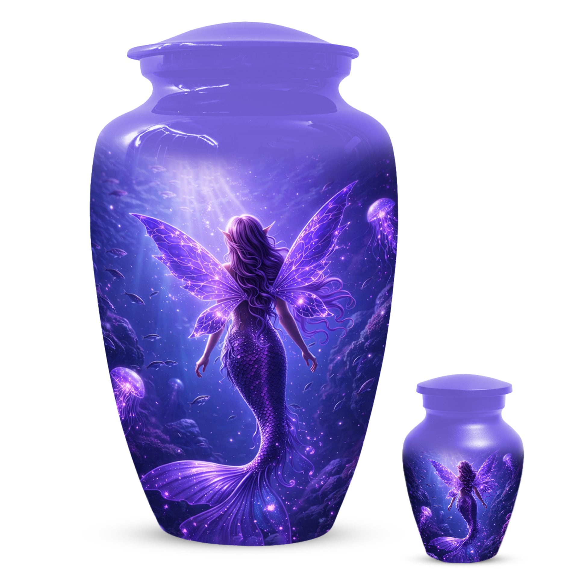 Mermaid Memorial Urn for Mom -  Purple Fantasy Cremation Keepsake for Women