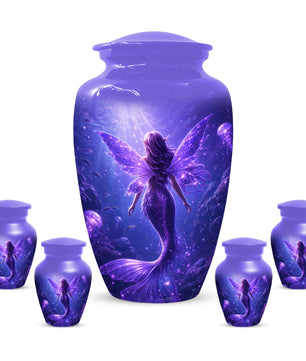 Mermaid Memorial Urn for Mom -  Purple Fantasy Cremation Keepsake for Women